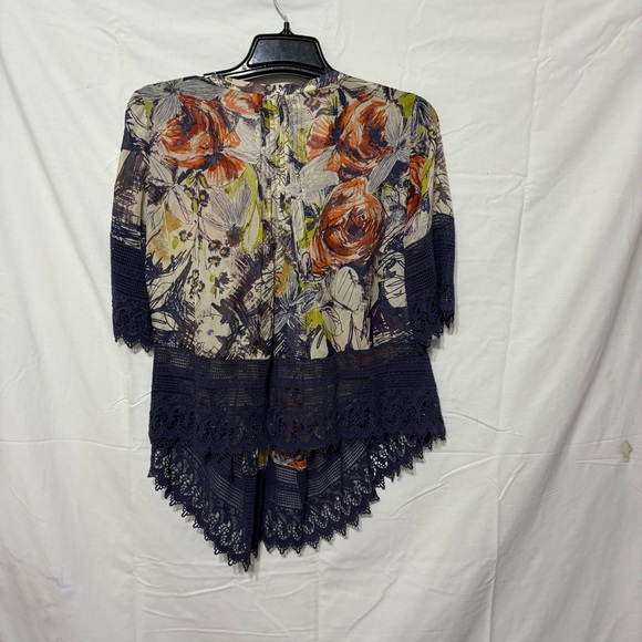 Coldwater Creek Navy and Orange Floral Blouse - Picture 3 of 4